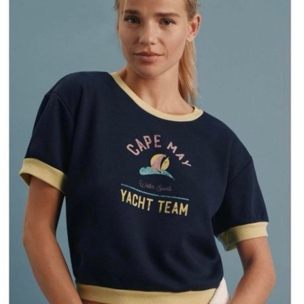 NWT ($68) Anthropolgie Daily Practice Cape May Navy blue cotton t-shirt